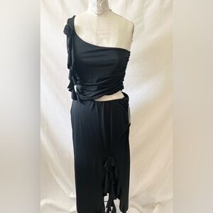 Wild Fable black one shoulder tank top with matching ruffle midi skirt
